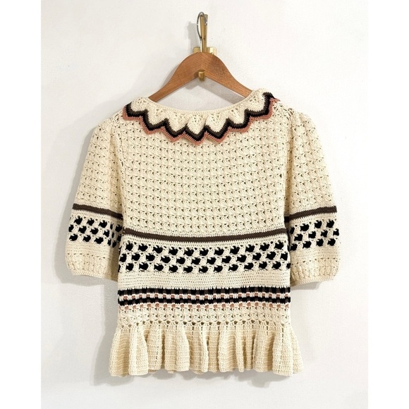 NWOT Ulla Johnson Cream Cotton Short-Sleeve Flor Pullover Sweater Top - Picture 6 of 7